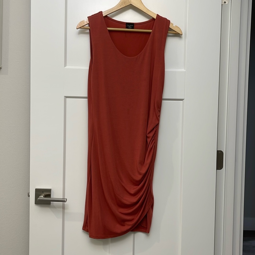 Form Fitting Rouched Slit Midi Dress